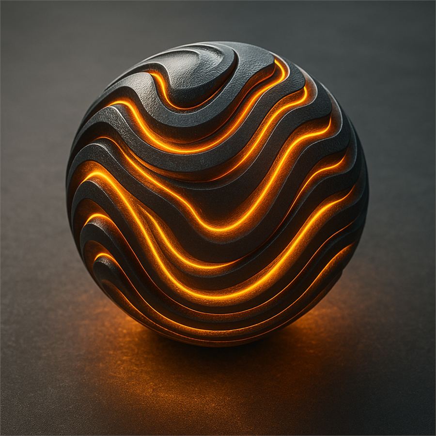 Material study sphere with glowing grooves